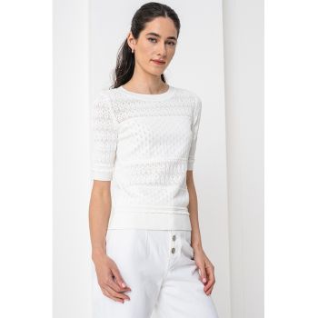 Bluza cu maneci medii si model cu perforatii Fhoenix