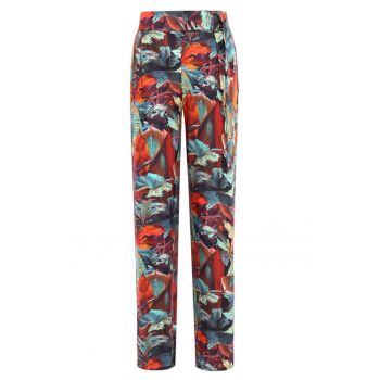 Pantaloni cu croiala dreapta si model tropical