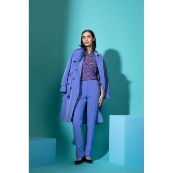 Pantaloni cu talie inalta - Albastru lavanda