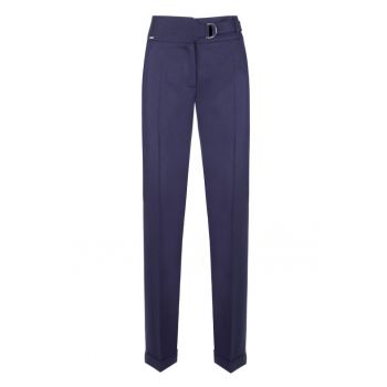 Pantaloni din amestec de bumbac si viscoza - Albastru inchis