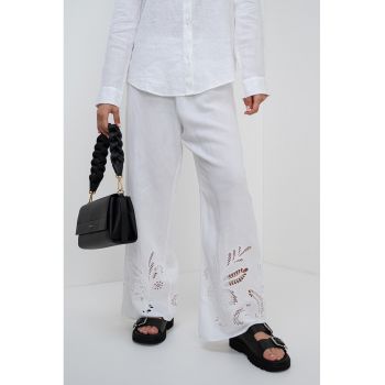 Pantaloni din amestec de in cu broderie
