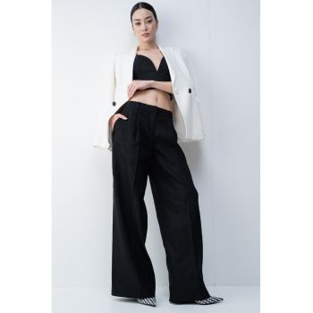 Pantaloni din amestec de in cu croiala ampla
