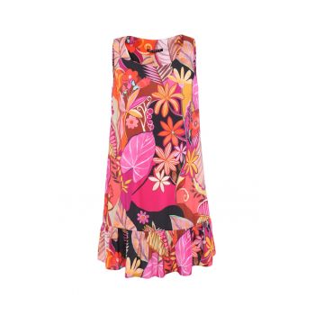 Rochie scurta in A cu imprimeu tropical