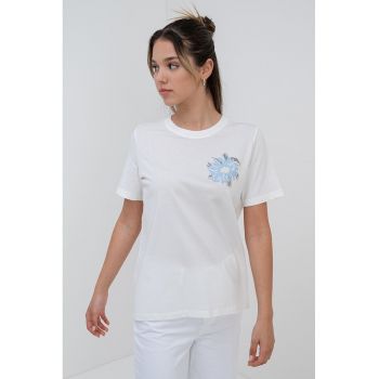 Tricou de bumbac cu decolteu la baza gatului