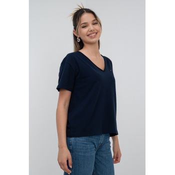Tricou de bumbac organic cu decolteu in V