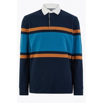 Bluza cu guler polo si imprimeu in dungi