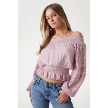 Bluza din amestec de matase cu decolteu pe umeri