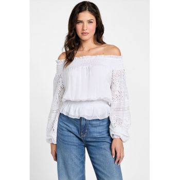 Bluza din amestec de matase cu decolteu pe umeri