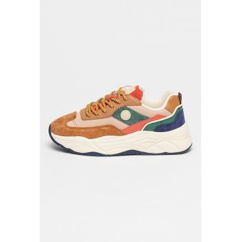 Pantofi sport cu insertii de piele si piele intoarsa