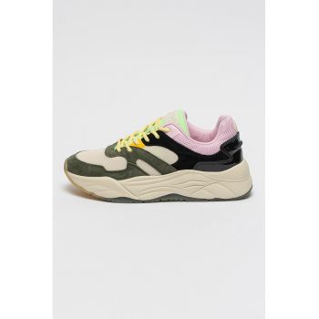 Pantofi sport cu model colorblock si garnituri de piele intoarsa Celest