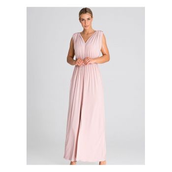 Rochie maxi  roz - bretele groase - volan - elastan 5% - poliester 95%