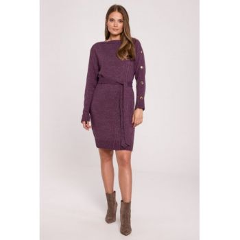 Rochie tip pulover cu nasturi decorativi pe maneci -