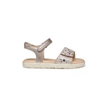 Sandale cu velcro si detalii de piele