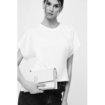 Tricou de bumbac cu decolteu la baza gatului si slit pe partea din spate