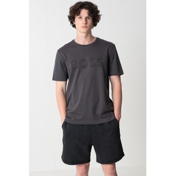 Tricou din bumbac cu decolteu la baza gatului