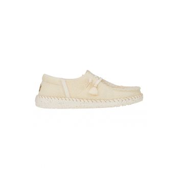 Mocasini din material textil cu aplicatie logo