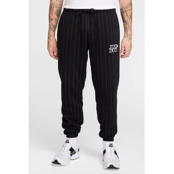 Pantaloni de trening cu snur de ajustare si model cu dungi discrete
