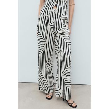 Pantaloni din in si bumbac cu imprimeu geometric
