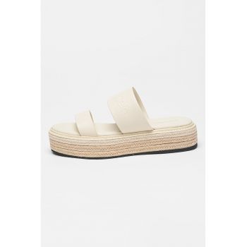 Papuci din piele flatform cu model uni