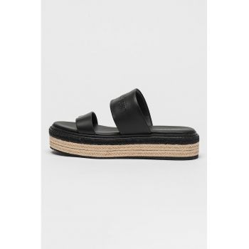 Papuci din piele flatform cu model uni