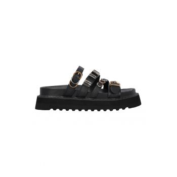 Papuci flatform de piele cu barete multiple
