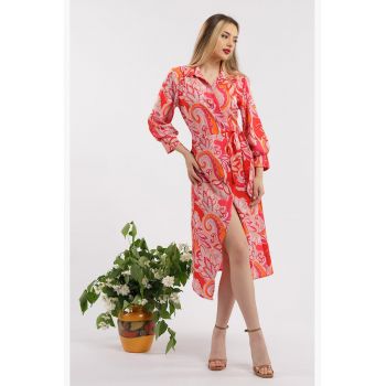 Rochie midi cu croiala petrecuta si slit frontal