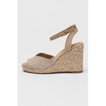 Sandale din material chambray cu talpa wedge