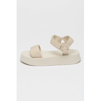 Sandale flatform din material textil cu segment cu inchidere velcro