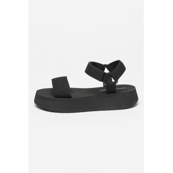 Sandale flatform din material textil cu segment cu inchidere velcro