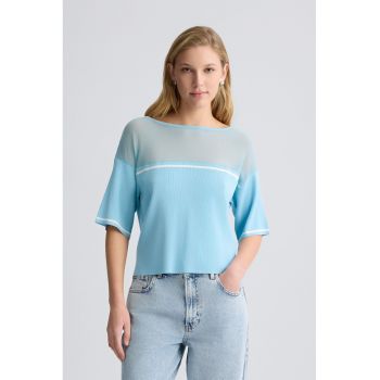 Bluza tricotata fin cu insertie de plasa
