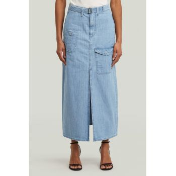 Fusta din denim cu croiala dreapta si buzunare