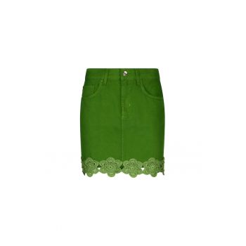Fusta mini de denim cu dtaliu floral brodat