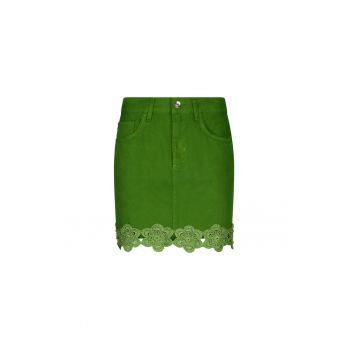 Fusta mini de denim cu dtaliu floral brodat