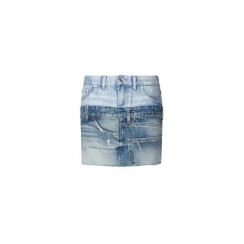 Fusta mini din denim cu aspect 2 in 1