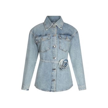 Jacheta-camasa din denim cu cordon in talie