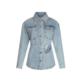 Jacheta-camasa din denim cu cordon in talie