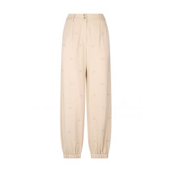 Pantaloni cu model logo brodat si aplicatii de strasuri