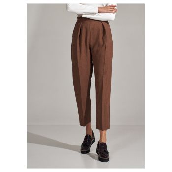 Pantaloni dama  M720 - eleganti - talie inalta - maro inchis - poliester -