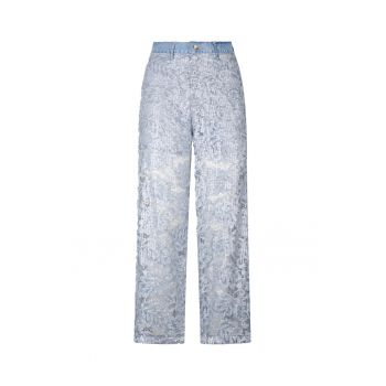 Pantaloni drepti cu insertii semitransparente