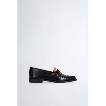 Pantofi loafer de piele cu segment cu animal print