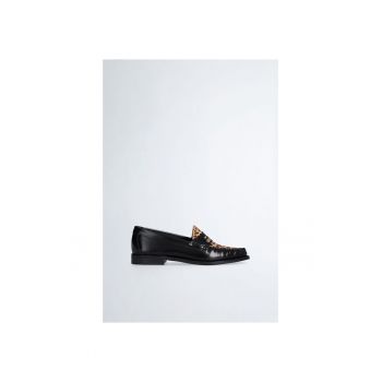 Pantofi loafer de piele cu segment cu animal print