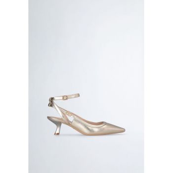 Pantofi slingback de piele ecologica cu toc kitten