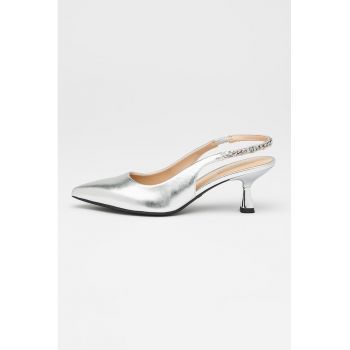 Pantofi slingback de piele ecologica cu toc kitten