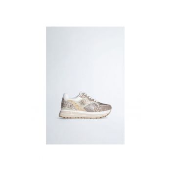 Pantofi sport de piele ecologica cu platforma si particule stralucitoare
