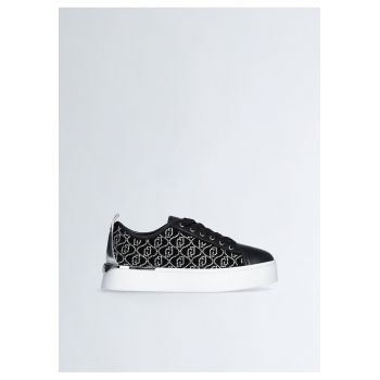 Pantofi sport de piele intoarsa si piele ecologica cu logo din strasuri