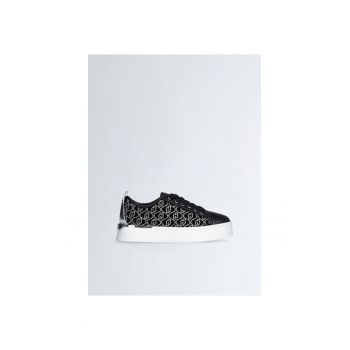 Pantofi sport de piele intoarsa si piele ecologica cu logo din strasuri