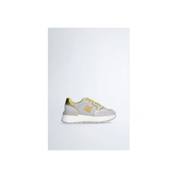 Pantofi sport de piele intoarsa si plasa - cu platforma