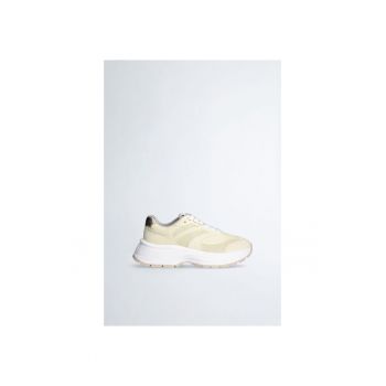 Pantofi sport de piele intoarsa si plasa cu talpa masiva