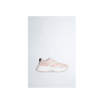 Pantofi sport de piele intoarsa si plasa cu talpa masiva