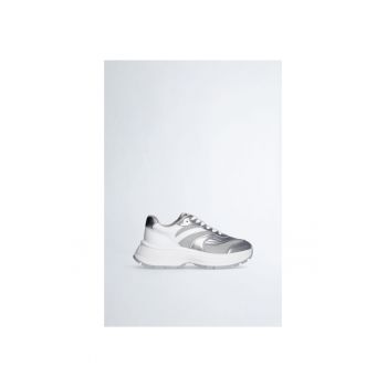 Pantofi sport demi-wedge cu garnituri de piele